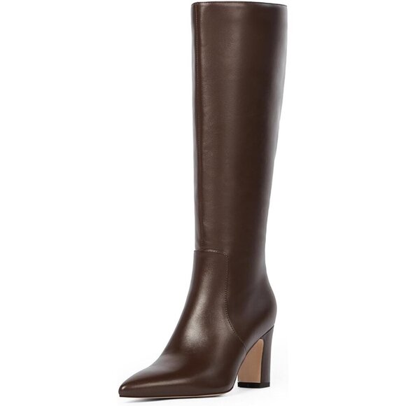 Shoes - Women Dark Brown Chunky Heel Pointed Toe Side Zipper Fall Dresy Comfortable Boot